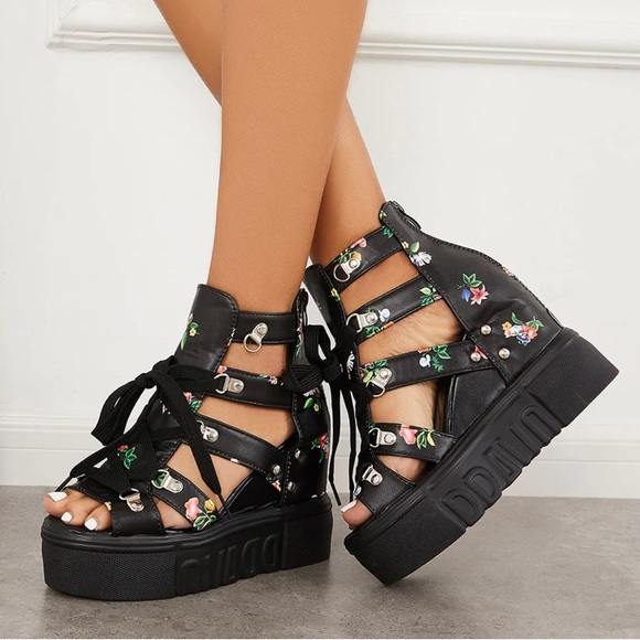 baijib Shoes - Ladies Wedge Heel High Ankle Strap Platform Peep Toe Gladiator Sandals
